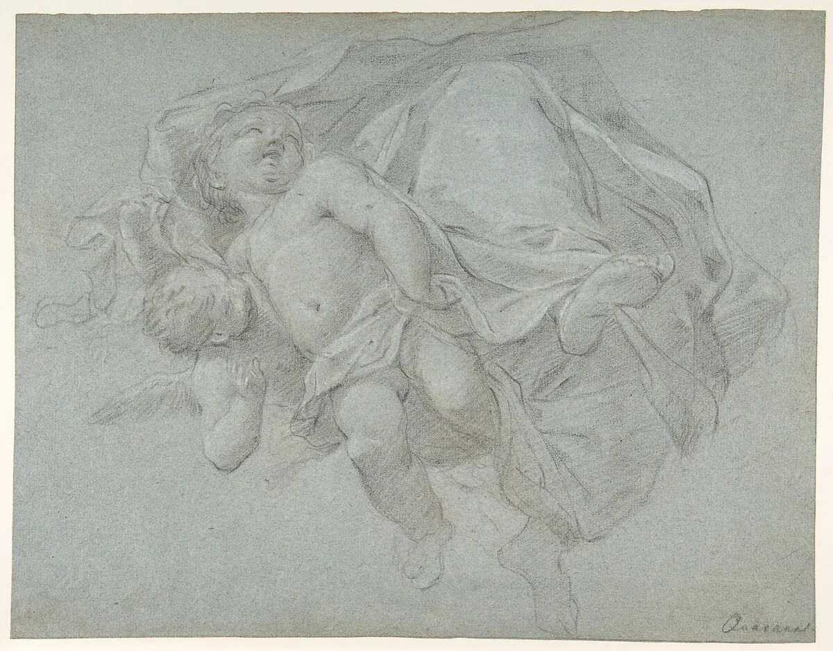 Two Putti Supporting the Lower Part of a Draped Figure (recto); Two Putti (verso) — Jacopo Guarana