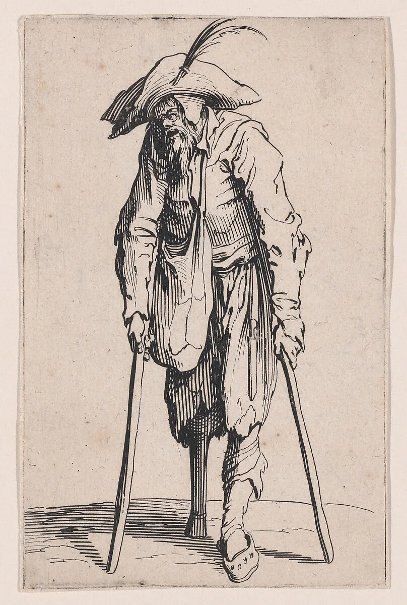Le Mendiant a la Jambe de Bois (The Beggar with the Wooden Leg), from Les Gueux suite appelée aussi Les Mendiants, Les Baroni, ou Les Barons (The Beggars, also called the Barons) — Jacques Callot