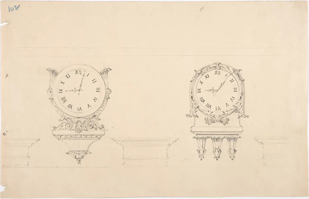 Design for Two Clocks and Three Brackets — Anonymous, British, 19th century