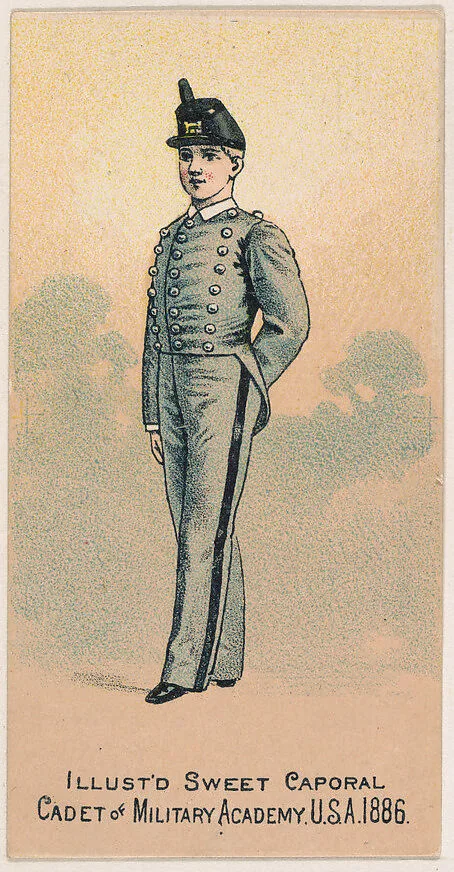 Cadet of Military Academy, United States Army, 1886, from the Military Series (N224) issued by Kinney Tobacco Company to promote Sweet Caporal Cigarettes — Kinney Brothers Tobacco Company