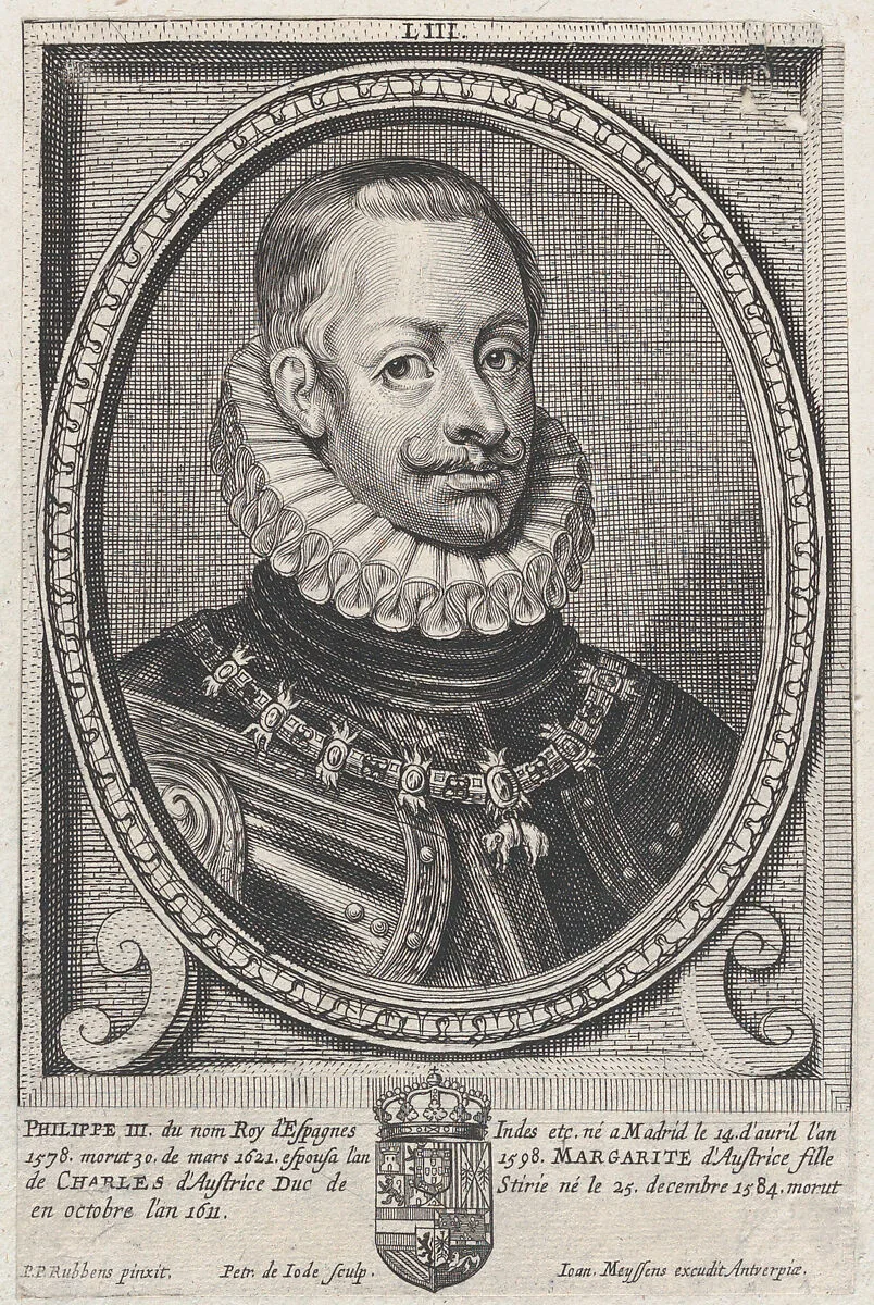Portrait of Philip III, King of Spain — Philip III (Felipe III), King of Spain|Pieter de Jode II|Peter Paul Rubens|Johannes Meyssens