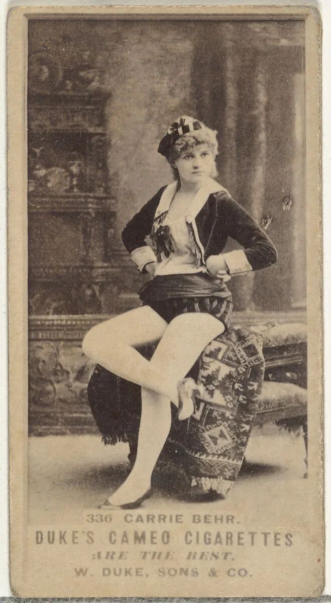 Card Number 336, Carrie Behr, from the Actors and Actresses series (N145-5) issued by Duke Sons & Co. to promote Cameo Cigarettes — W. Duke, Sons & Co.