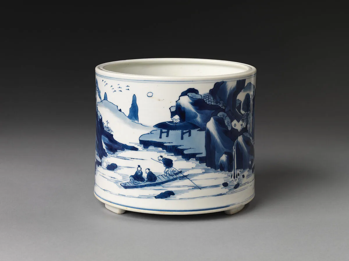 清康熙 景德鎮窯青花山水人物圖香爐|Censer with figures in landscape — Unknown