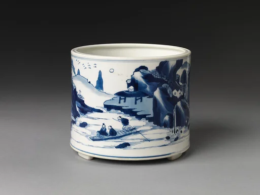 清康熙 景德鎮窯青花山水人物圖香爐|Censer with figures in landscape