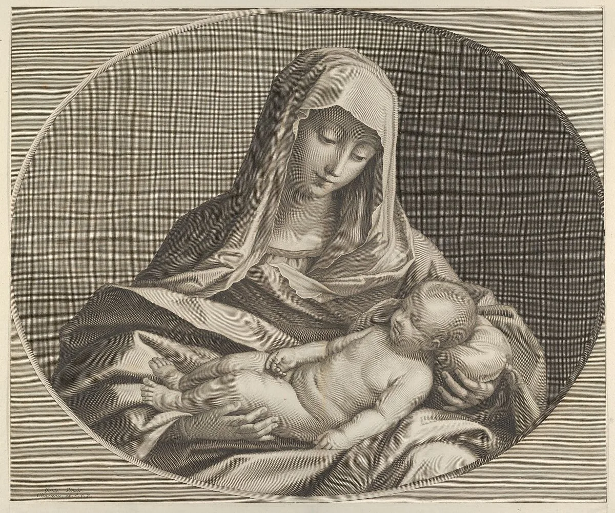 The Virgin holding the sleeping infant Christ on her lap, after Reni — Anonymous|Guido Reni|François-Alexander Chasteau