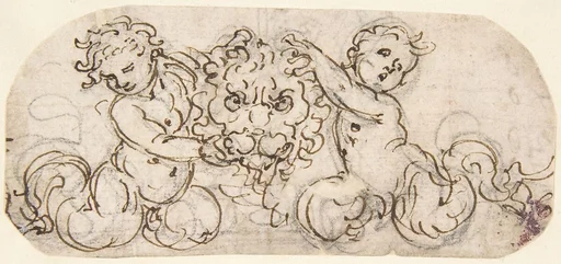 Design for a Lion's Head flanked by Satyrs