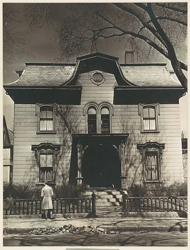 [Italianate Revival House with Man on Sidewalk, Possibly John Brooks Wheelwright, Cambridge, Massachusetts]