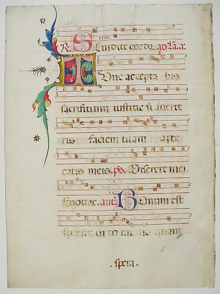Manuscript Leaf with Initial T, from an Antiphonary — Unknown