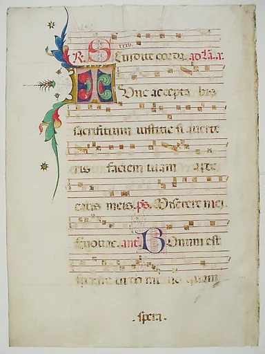 Manuscript Leaf with Initial T, from an Antiphonary