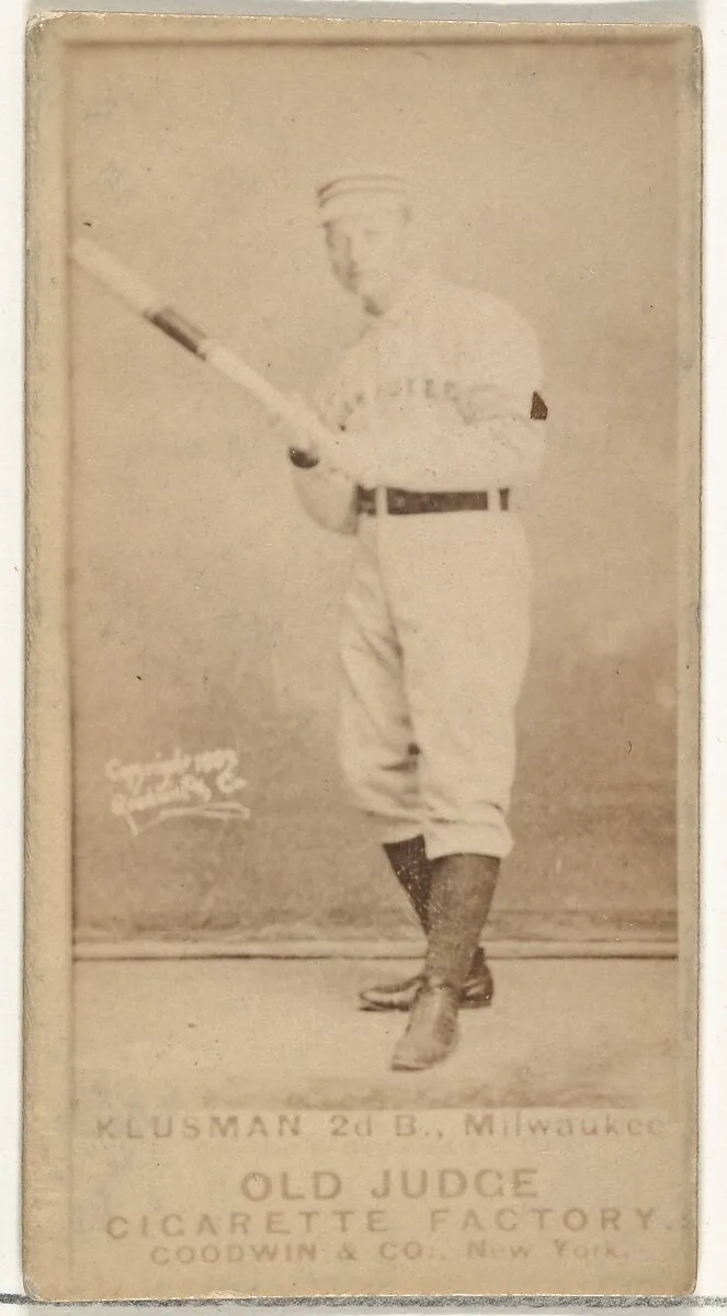 William F. "Billy" Klusman, 2nd Base, Milwaukee, from the Old Judge series (N172) for Old Judge Cigarettes — Goodwin & Company