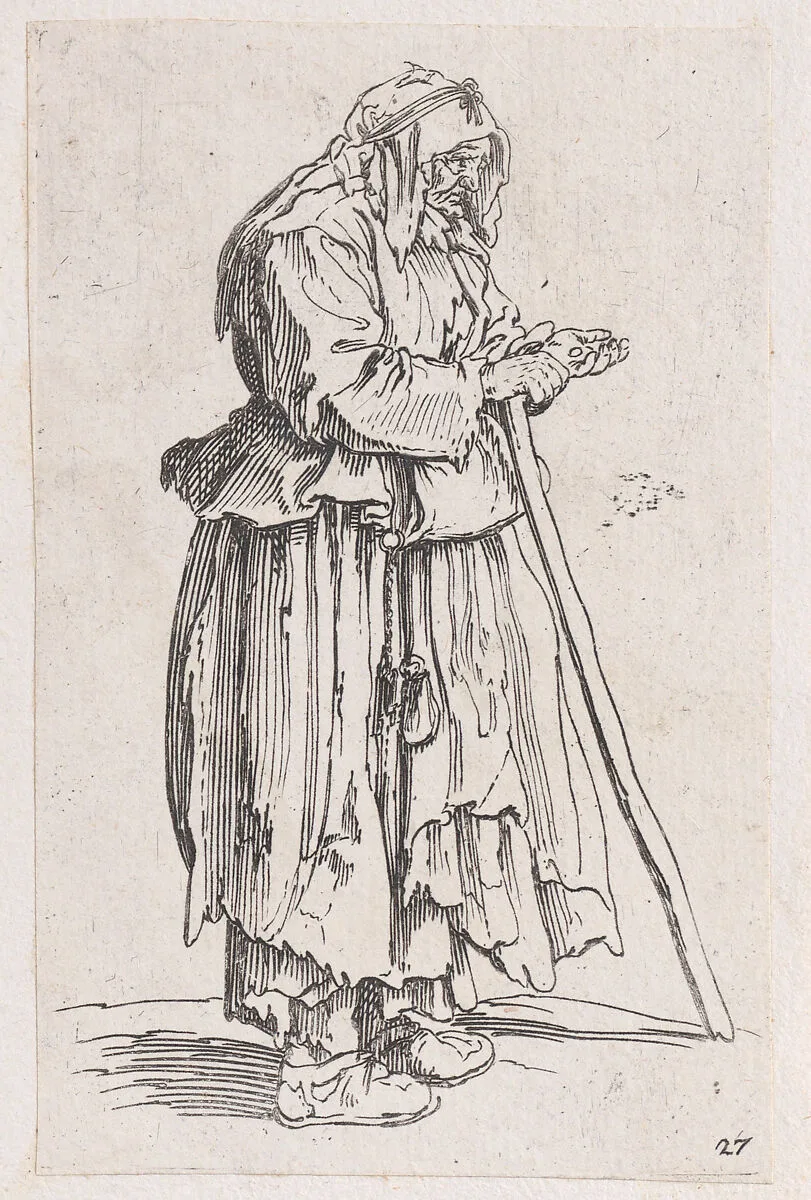 Reverse Copy of Le Gentilhomme Enroulé dans son Manteau Bordé de Fourrures (The Gentleman Wrapped in his Fur Lined Mantle), from La Noblesse (The Nobility) — Jacques Callot|Anonymous