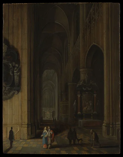 Interior of a Gothic Church at Night