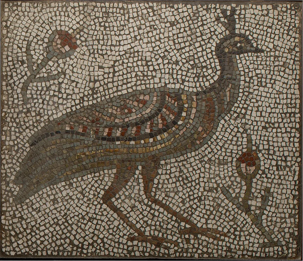 Mosaic with a Peacock and Flowers — Unknown