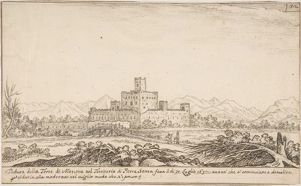 View of Motrone Castle (before its demolition around 1692) — Giovanni Francesco Grimaldi