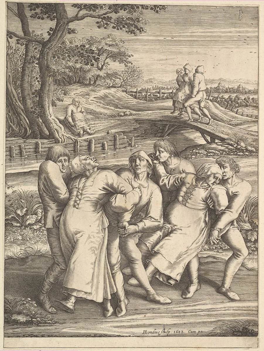 Epileptics Walking to the Left from Pilgrimage of the Epileptics to the Church at Molenbeeck — Pieter Bruegel the Elder|Hendrick Hondius I