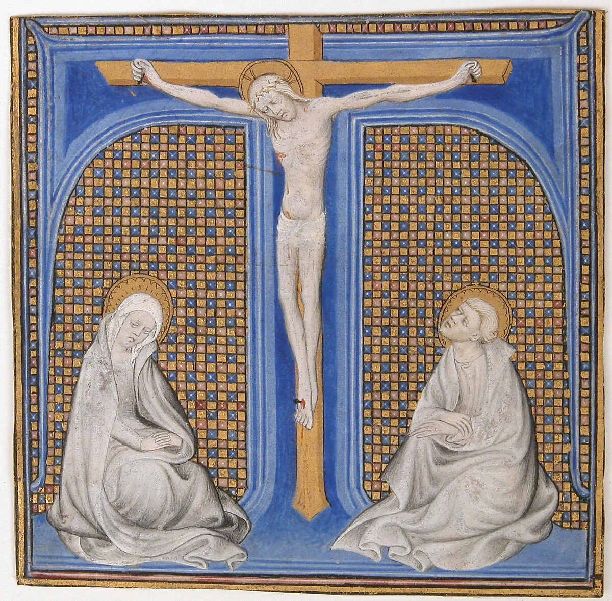 Manuscript Illumination with Crucifixion in an Initial T, from a Missal — Unknown