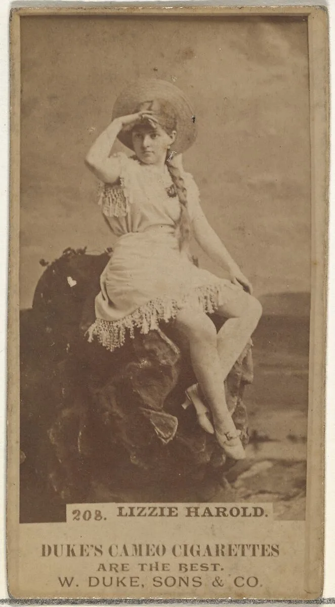 Card Number 208, Lizzie Harold, from the Actors and Actresses series (N145-5) issued by Duke Sons & Co. to promote Cameo Cigarettes — W. Duke, Sons & Co.