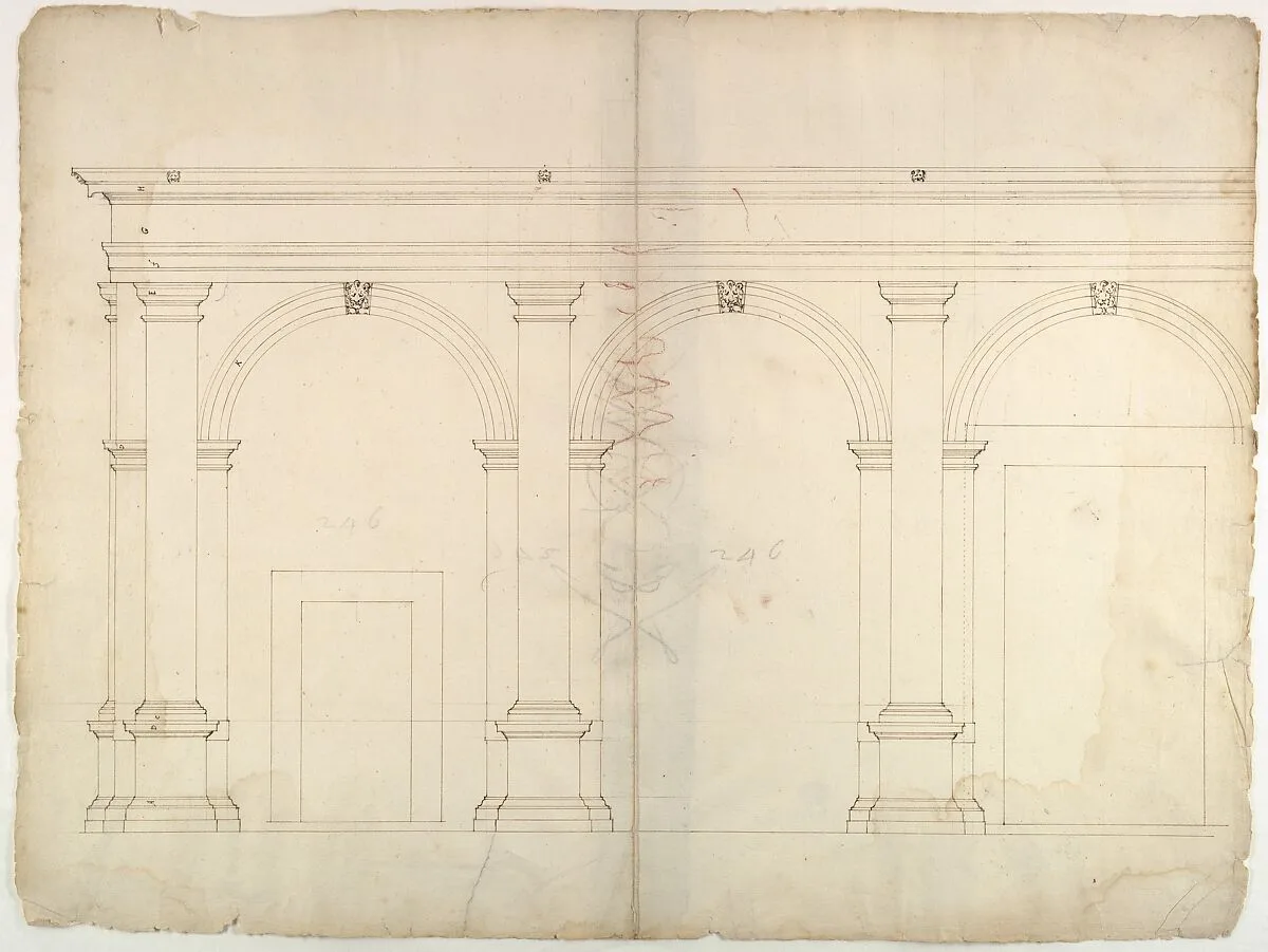 S. Maria in Domnica, portico, elevation (recto) blank (verso) — Anonymous, French, 16th century