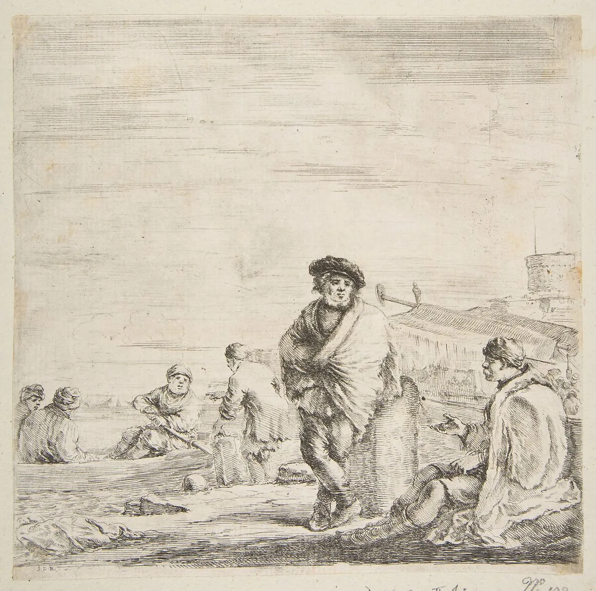 A standing sailor talking to a seated Levantine — Stefano della Bella