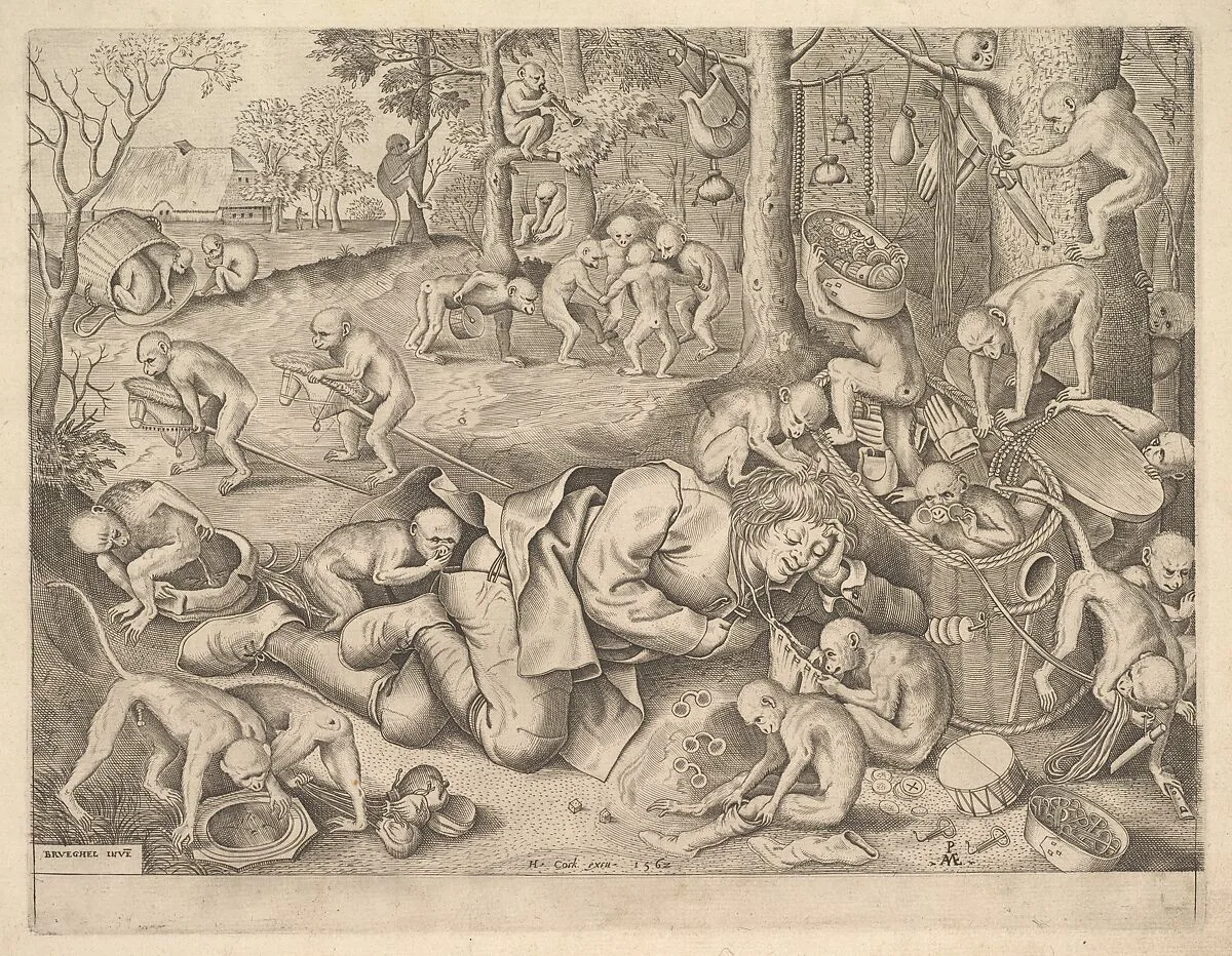 The Merchant Robbed by Monkeys — Pieter van der Heyden|Pieter Bruegel the Elder|Hieronymus Cock