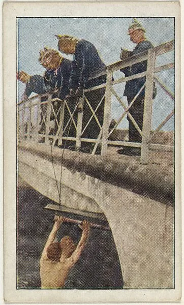 Card No. 37, German Engineers Mining a Bridge, from the World War I Scenes series (T121) issued by Sweet Caporal Cigarettes — American Tobacco Company|Underwood & Underwood