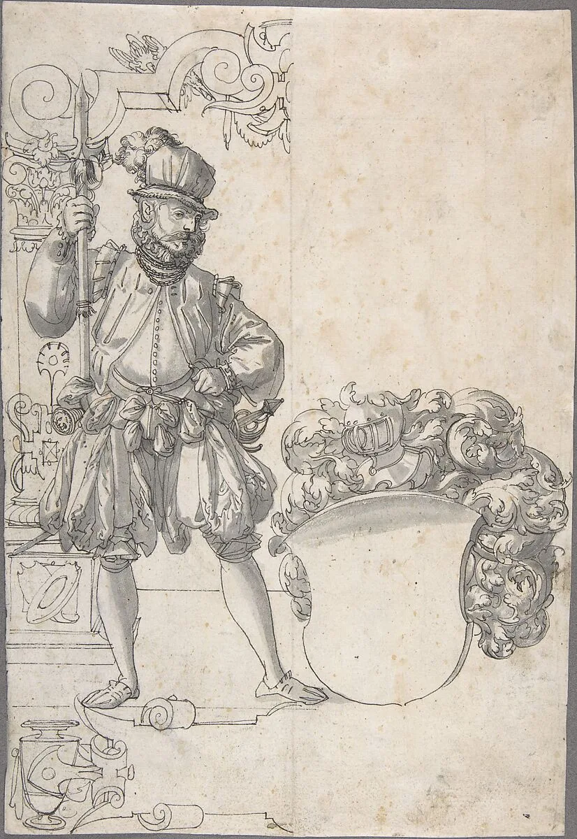 Design for Stained Glass: A Halbardier by an Unfinished Coat of Arms — Hans Jakob Plepp
