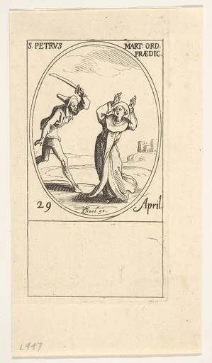 Martyrdom of Saint Peter, an oval composition, from the series 'Les images de tous les saints et saintes de l'année' (Images of all the saints of the year)