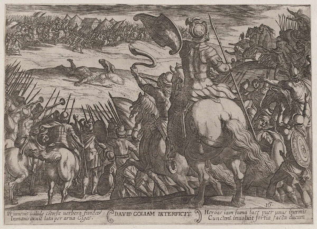 Plate 16: David Killing Goliath, from 'The Battles of the Old Testament' — Antonio Tempesta|Nicolaus van Aelst