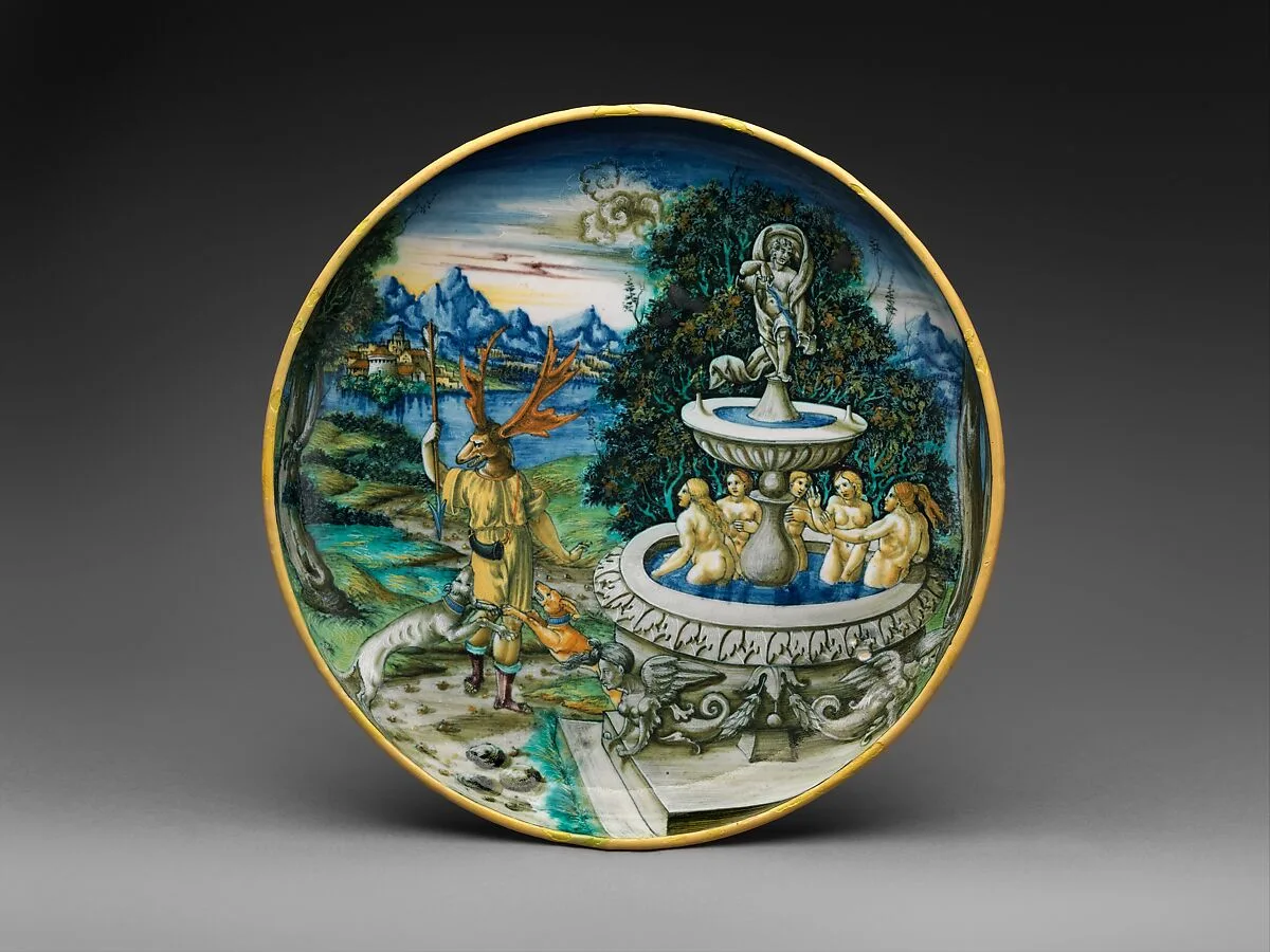 Footed dish with Diana and Actaeon — Fra Xanto Avelli da Rovigo