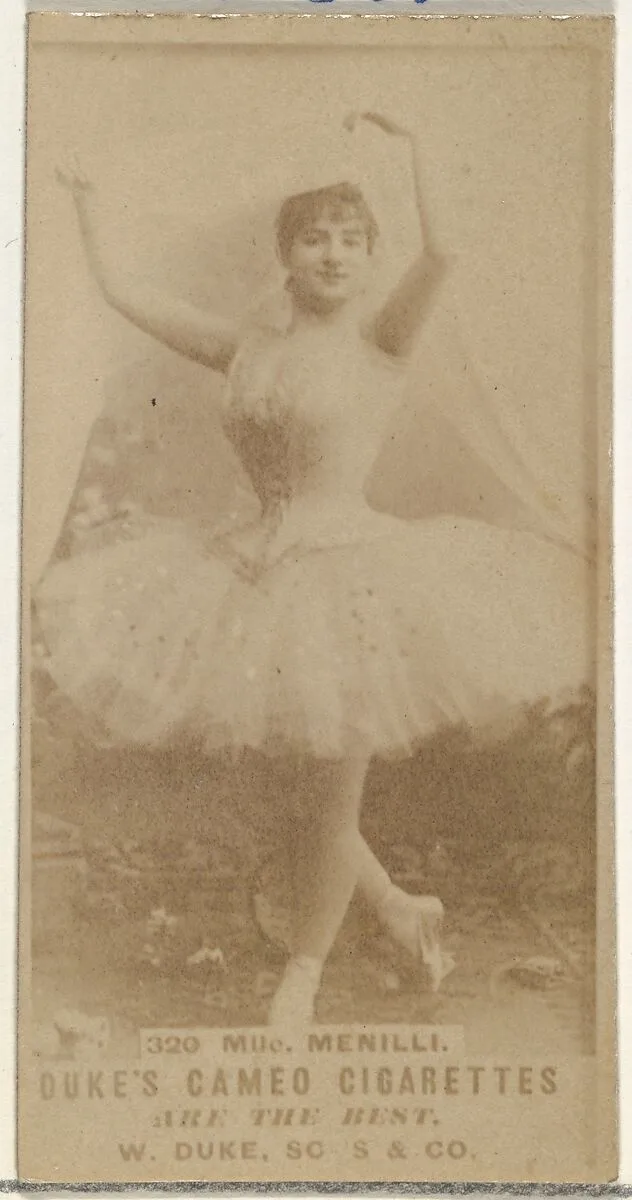 Card Number 320, Mlle. Menilli, from the Actors and Actresses series (N145-5) issued by Duke Sons & Co. to promote Cameo Cigarettes — W. Duke, Sons & Co.