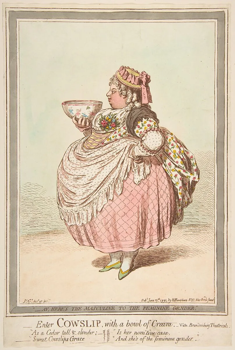 Enter Cowslip with a Bowl of Cream. - vide Brandenburg Theatricals — James Gillray|Hannah Humphrey|Lady Albinia Hobart, Countess of Buckinghamshire