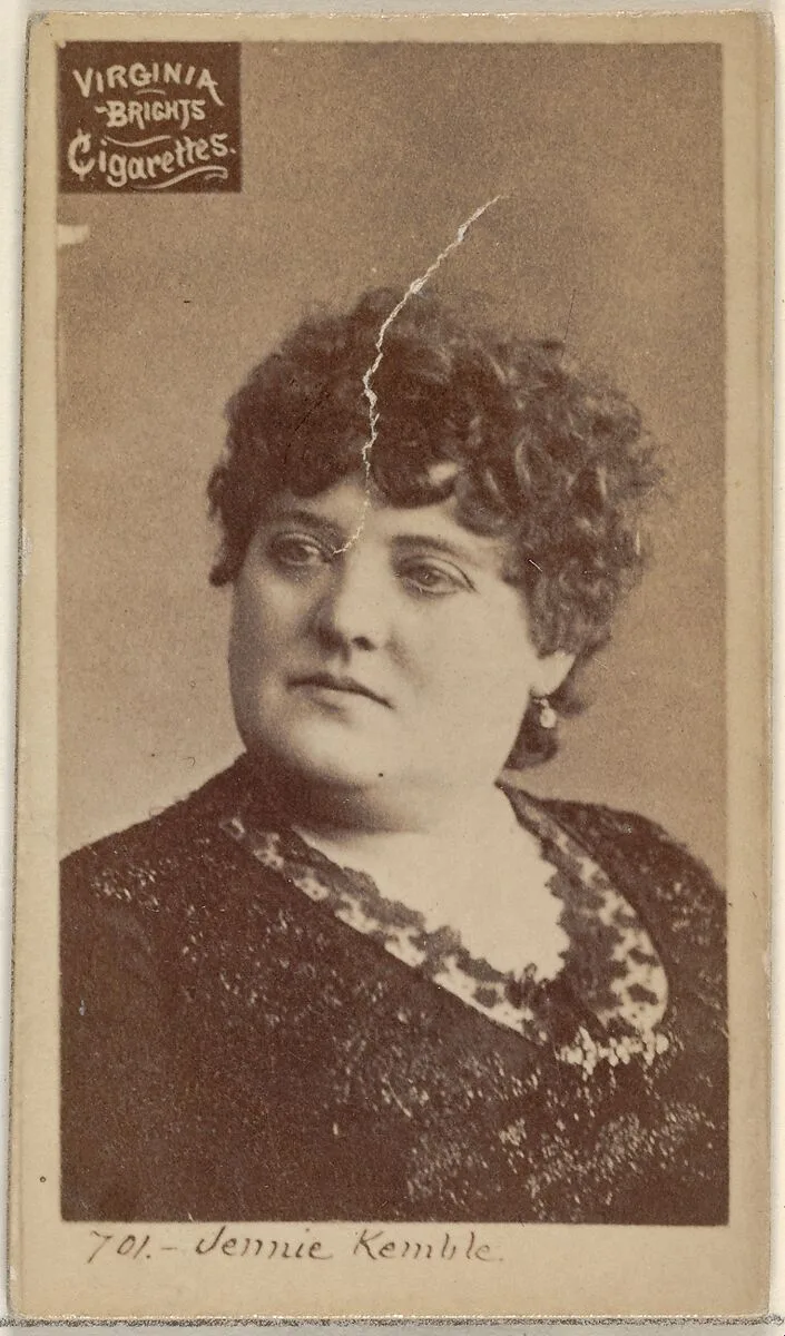 Card 701, Jennie Kemble, from the Actors and Actresses series (N45, Type 2) for Virginia Brights Cigarettes — Allen & Ginter