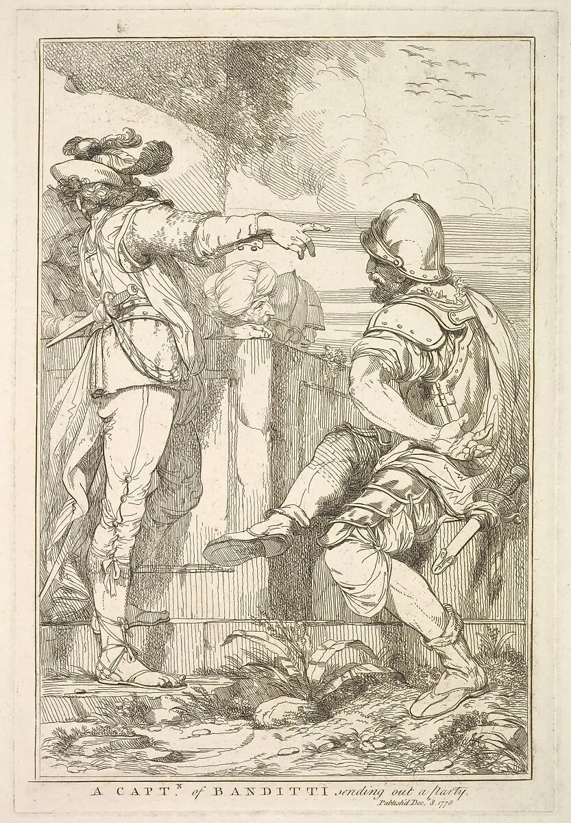 A Captain of Banditti Sending Out a Party (from "Fifteen Etchings Dedicated to Sir Joshua Reynolds") — John Hamilton Mortimer|Sir Joshua Reynolds