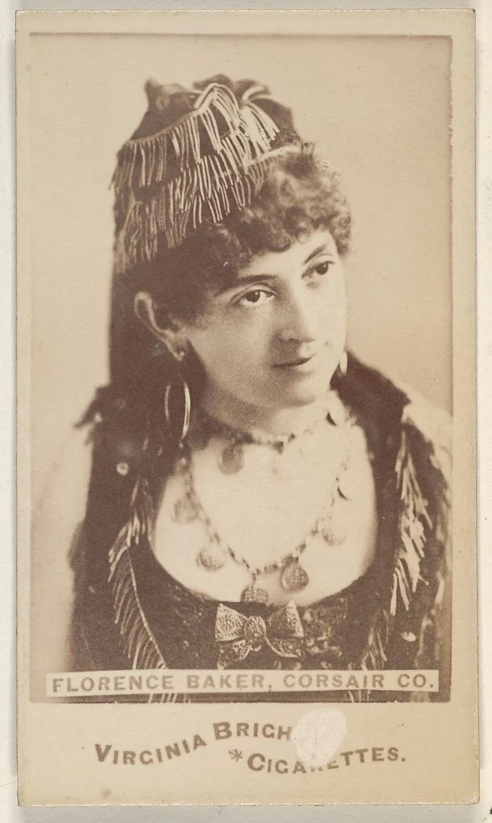Florence Baker, Corsair Co., from the Actors and Actresses series (N45, Type 6) for Virginia Brights Cigarettes — Allen & Ginter