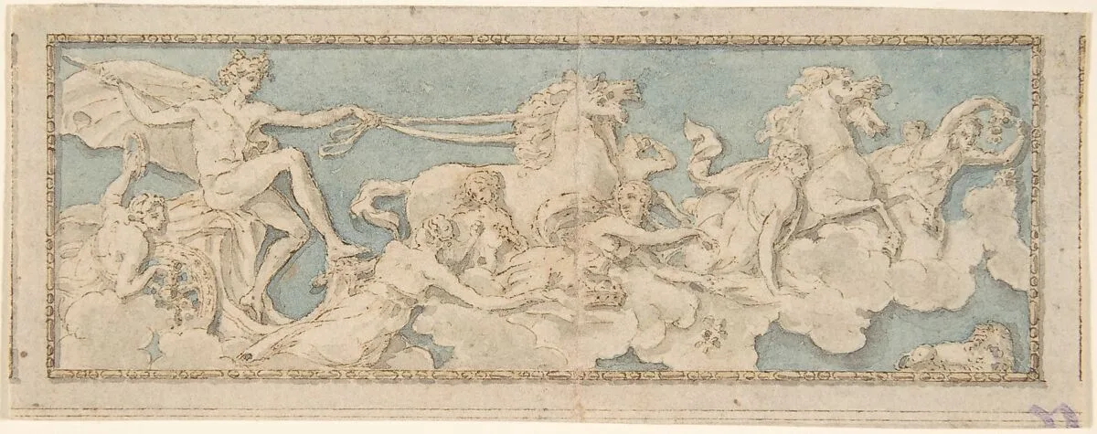 Wall or Ceiling Decoration with a Young Man (Phaeton?) in a horse-drawn Chariot — Anonymous, Italian, Bolognese 18th century artist