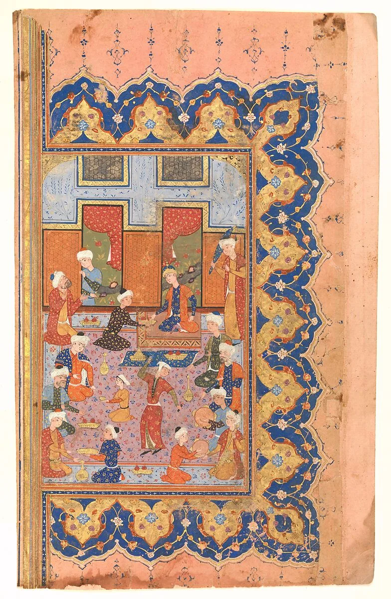 "A Scene of Conviviality at Court", Folio from a Divan (Collected Works) of Mir 'Ali Shir Nava'i — Mir 'Ali Shir Nava'i|Qasim 'Ali of Shiraz