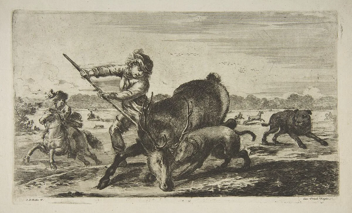 Stag at bay, from 'Animal hunts' (Chasses à différents animaux) — Stefano della Bella