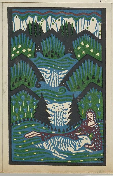 Girl with a Sheep in a Mountain Pasture — Oskar Kokoschka|Wiener Werkstätte
