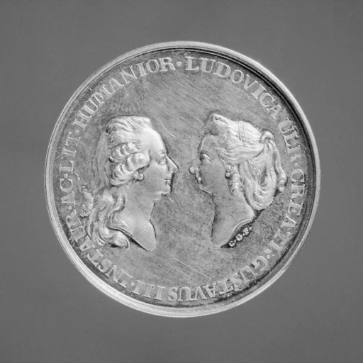 Gustavus III, King of Sweden (b. 1746, r. 1771–92) and Louise Ulrika, his mother (1720–1782), as founders of the Swedish Academy