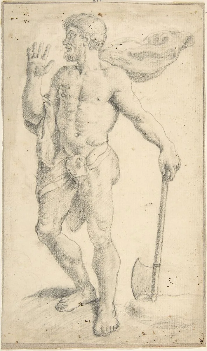 Standing Male Nude Figure — Anonymous, Spanish, School of Seville, 17th century