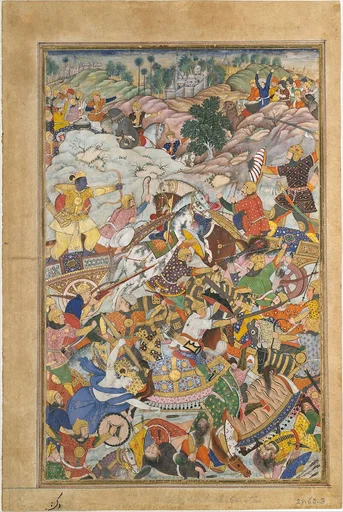 "Krishna and Balarma Fighting the Enemy", Folio from a Harivamsa (The Legend of Hari (Krishna))