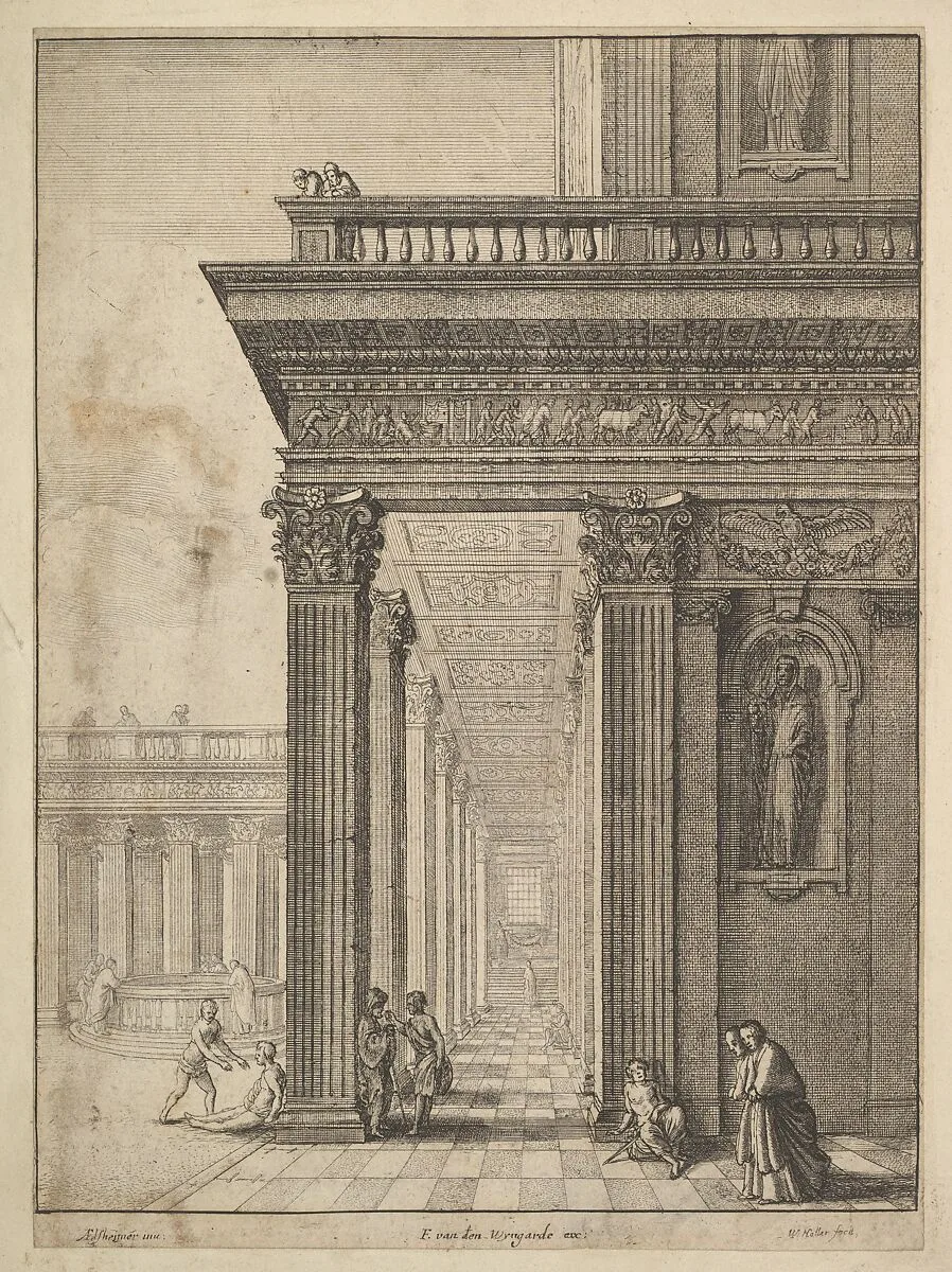 Temple courtyard with figures — Adam Elsheimer|Wenceslaus Hollar|David Teniers the Elder