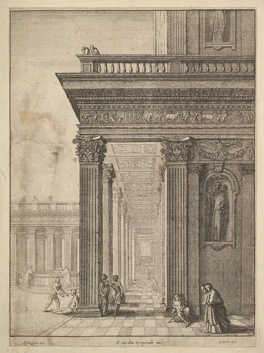 Temple courtyard with figures