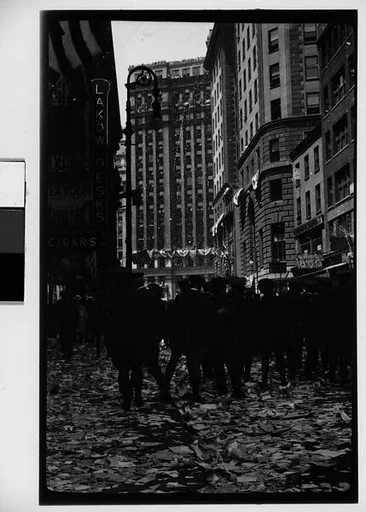 [Policemen on Street From Behind, Lindbergh Day Parade, New York City]