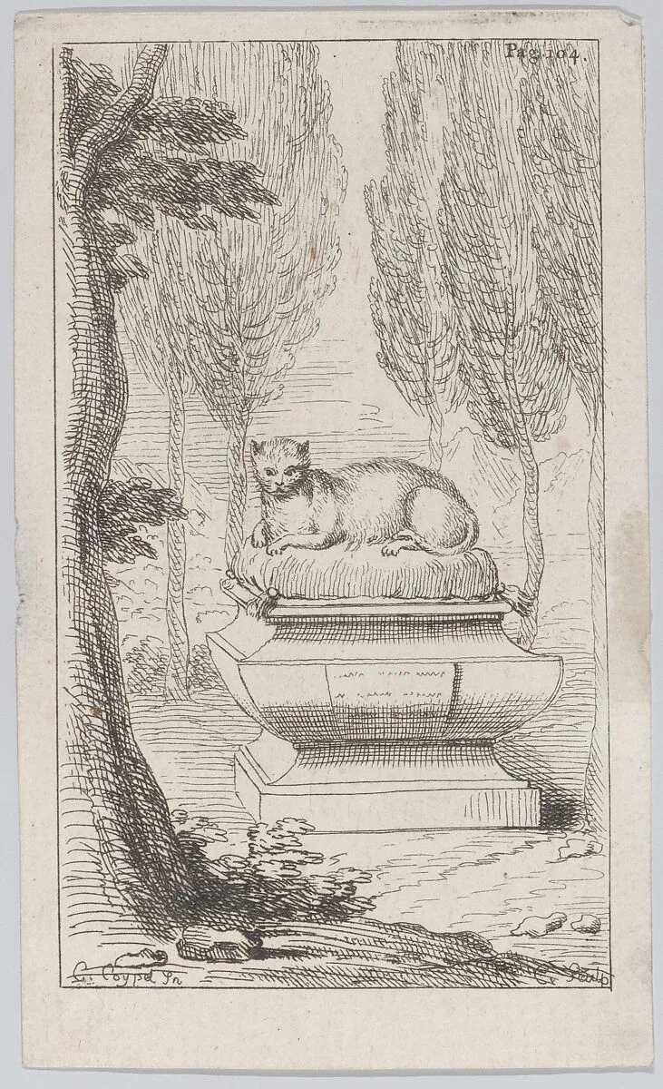 Cat atop a tomb — Charles Antoine Coypel