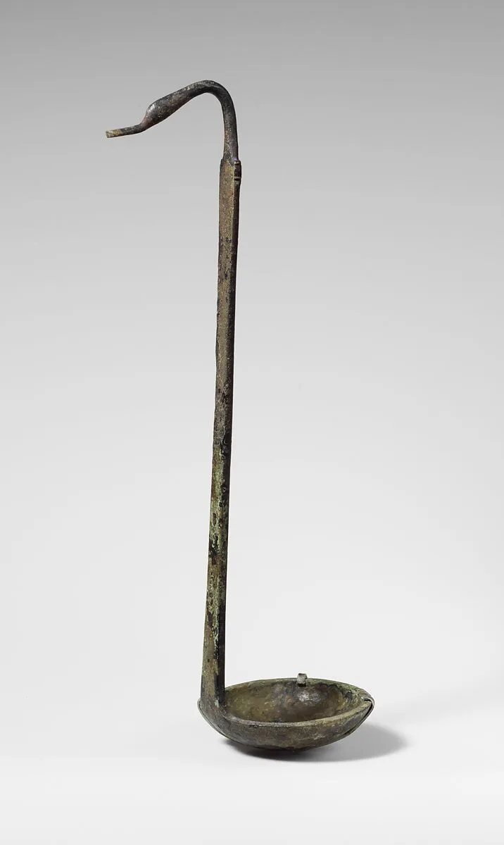 Bronze ladle with handle ending in a duck's head — Unknown