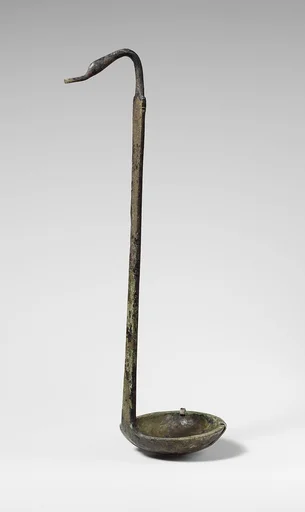 Bronze ladle with handle ending in a duck's head