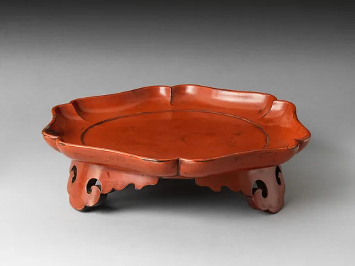 朱漆足付盤(根来塗)|Round Negoro Tray (Ashitsuki-ban) with Three Feet