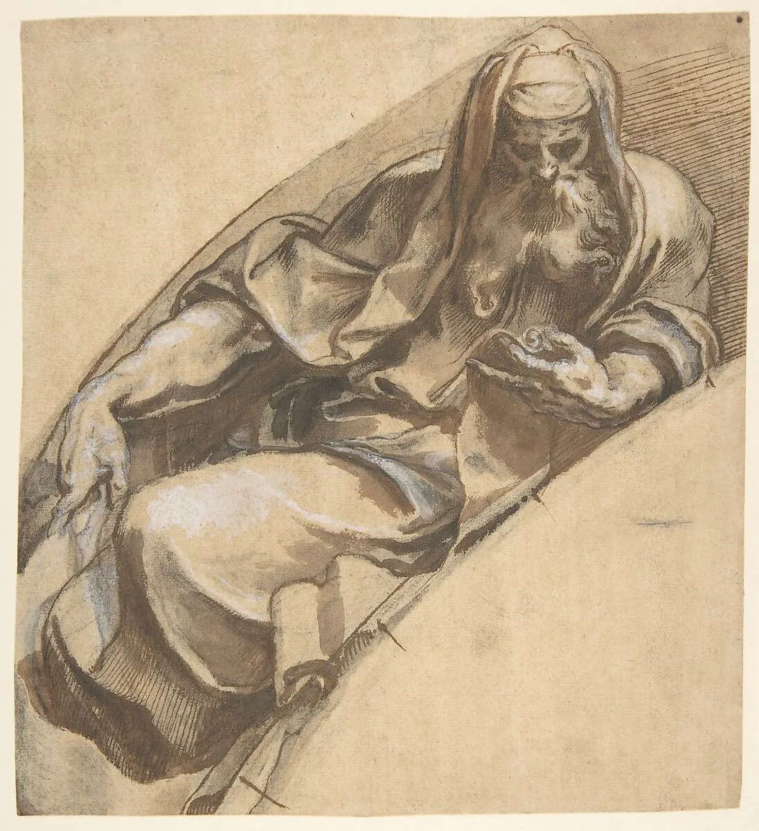 Seated, Bearded Man Holding a Banderole — Paolo Farinati