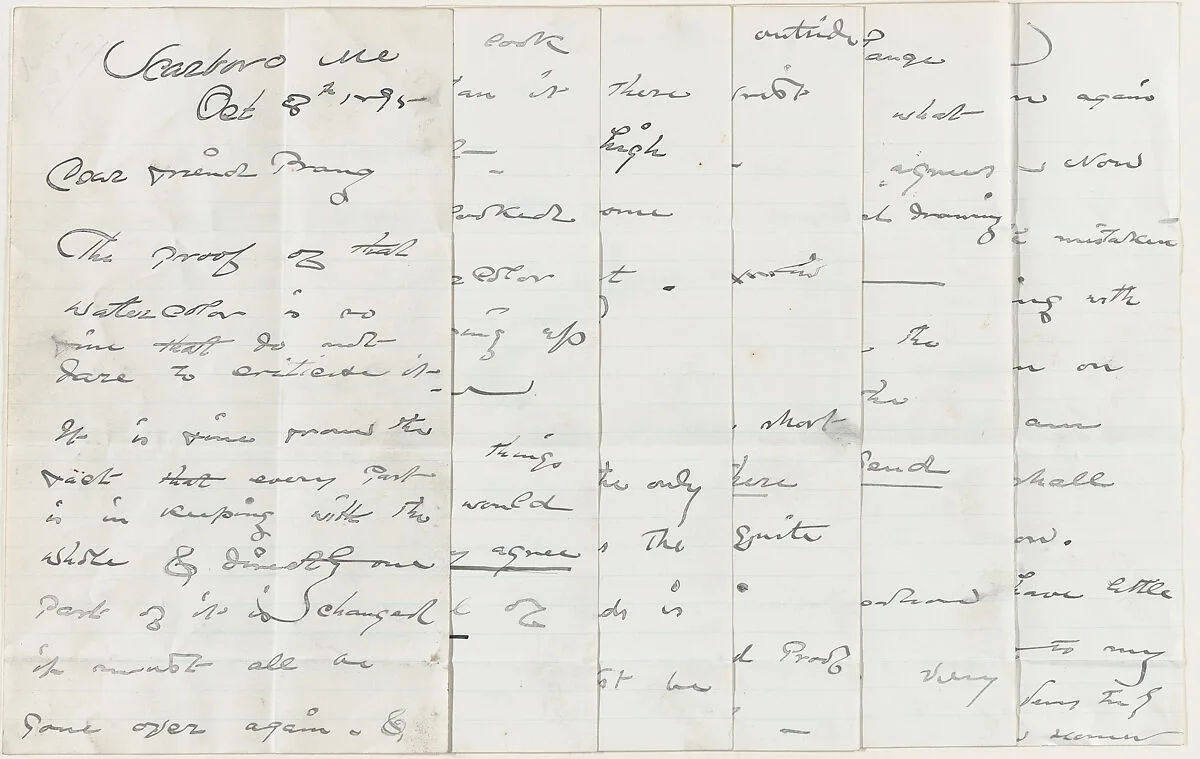 Autograph Letter to Louis Prang, Discussing lithograph of "The Eastern Shore" — Winslow Homer